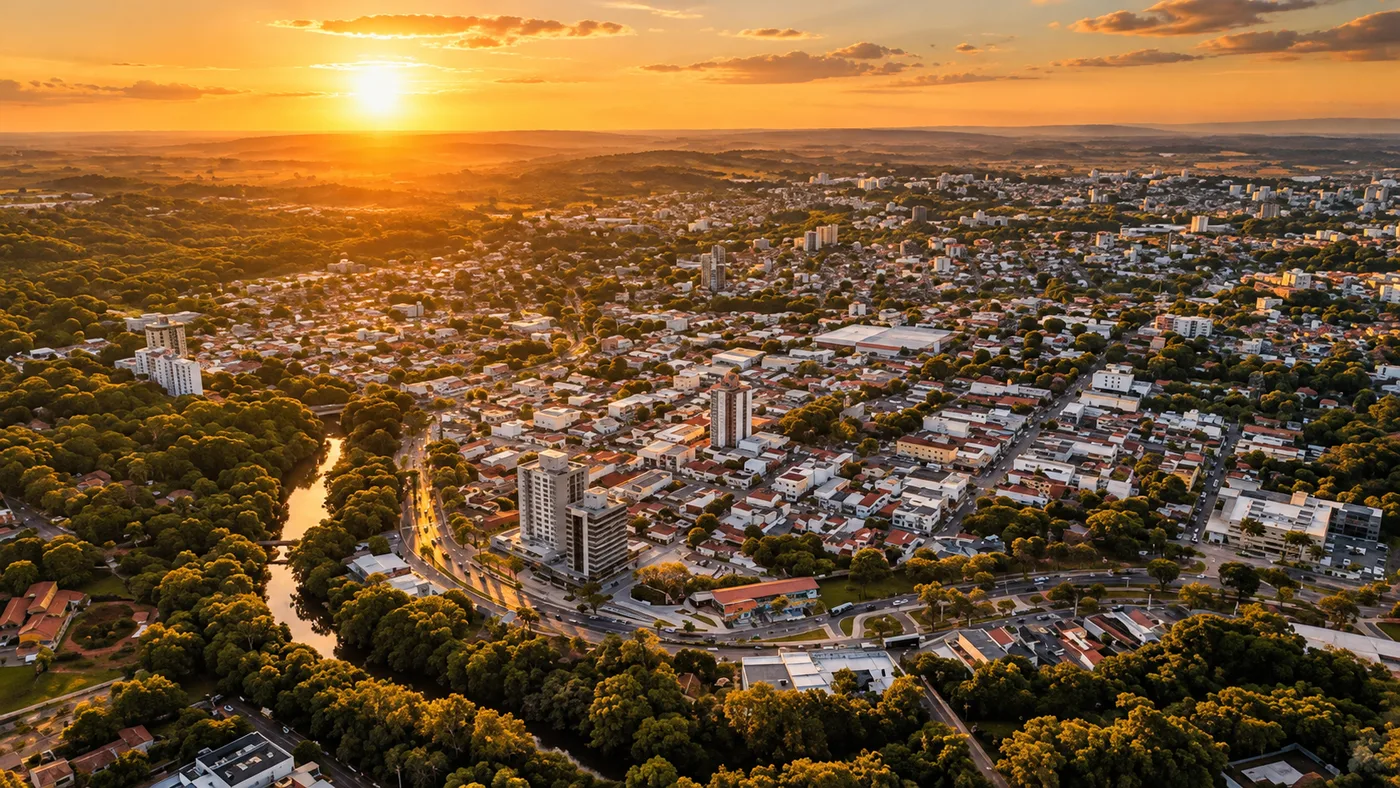 Panorama Urbana ao Pôr do Sol